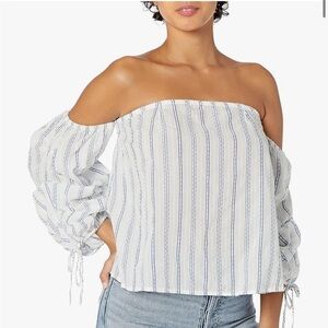 Blu Pepper Off-The-Shoulder Striped White and Blue Top NWT Medium